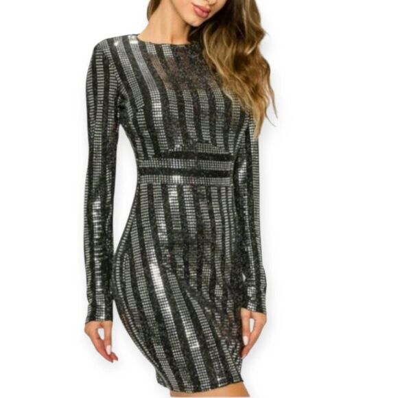 PRIVY BLACK & SILVER MINI DRESS SZ.S EUC. - Picture 2 of 13